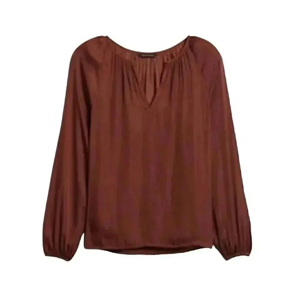 Banana Republic Women's Burnt Caramel Poly Satin Balloon Sleeve Top NEW - Picture 2 of 11